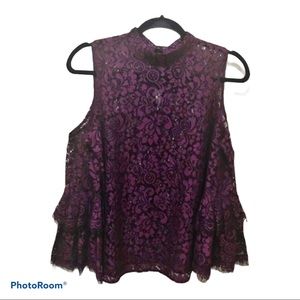 NWT Plum lace top cold shoulder bell sleeve top blouse